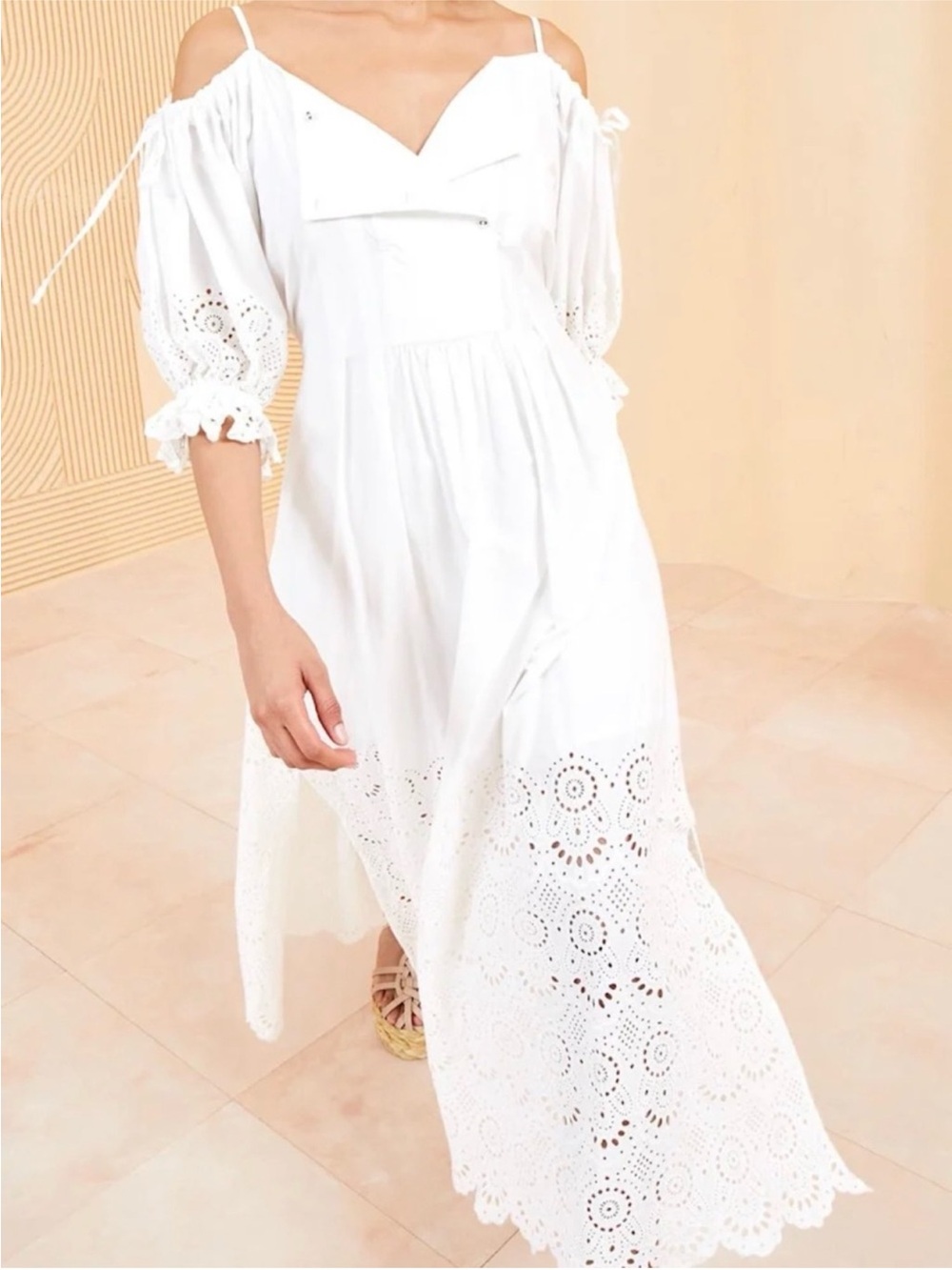 White Eyelet Off-Shoulder Maxi Dress